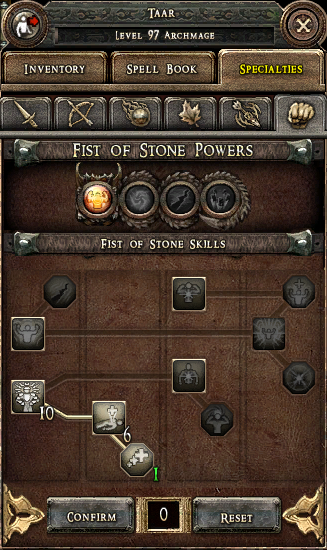 Nature Mage Fist of Stone Skills